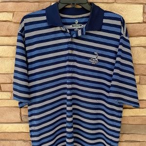 Putterboy Performance Polo Black Blue Grey Striped Pinehurst 1895 Embroidered